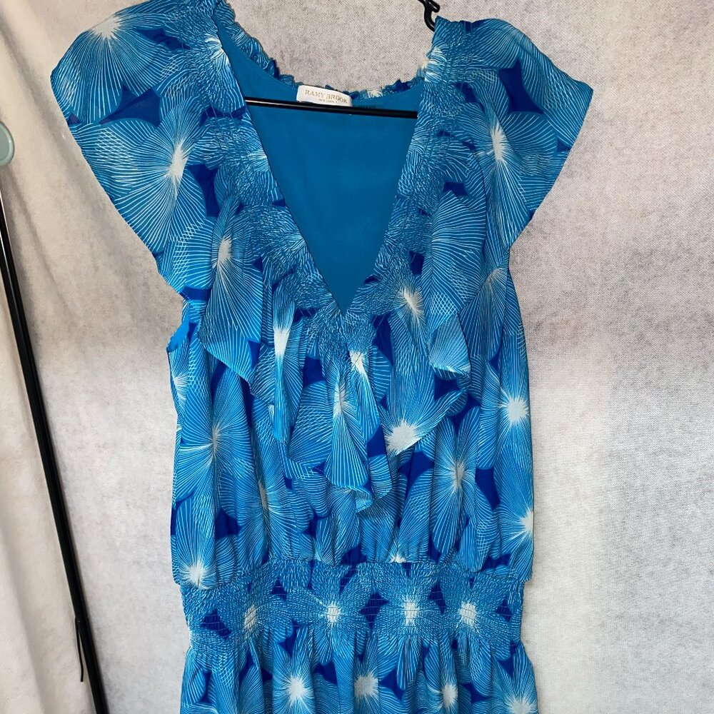 Ramy Brook Dress Womens Danica Floral Ruffle Mini Smocked Flutter Sleeve Size XL